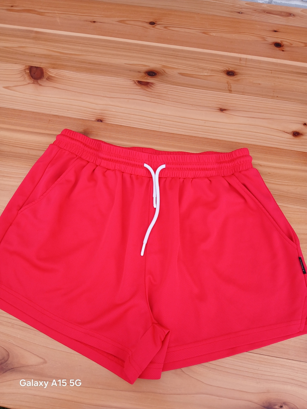Pact Men’s Red Athletic Drawstring Shorts with White Cord